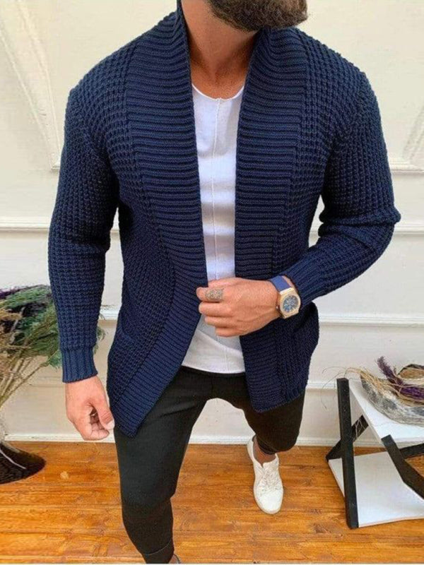 Men's new solid color loose casual knitted cardigan