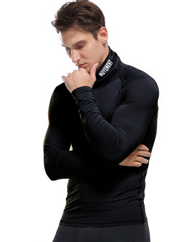 Men's new high-neck high-elastic tight sports long-sleeved T-shirt