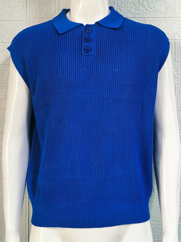 Men's lapel solid color Polo collar knitted top