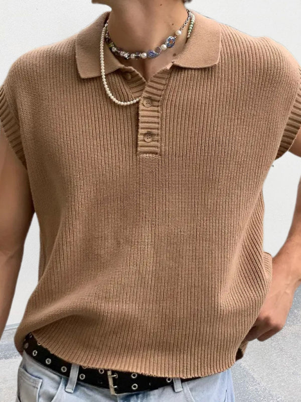 Men's lapel solid color Polo collar knitted top