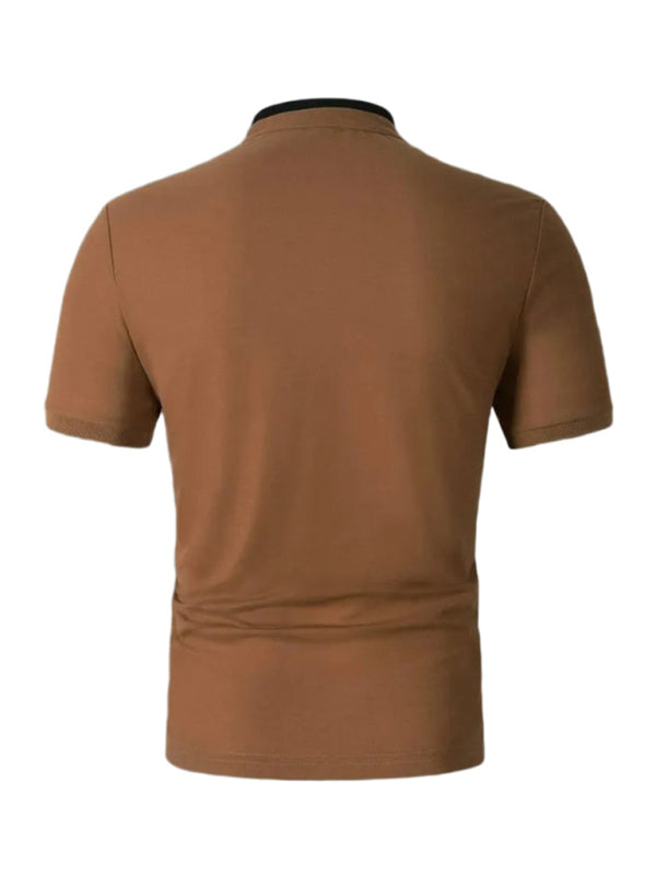 Men's solid color short -sleeved stand -up neck knitted POLO shirt
