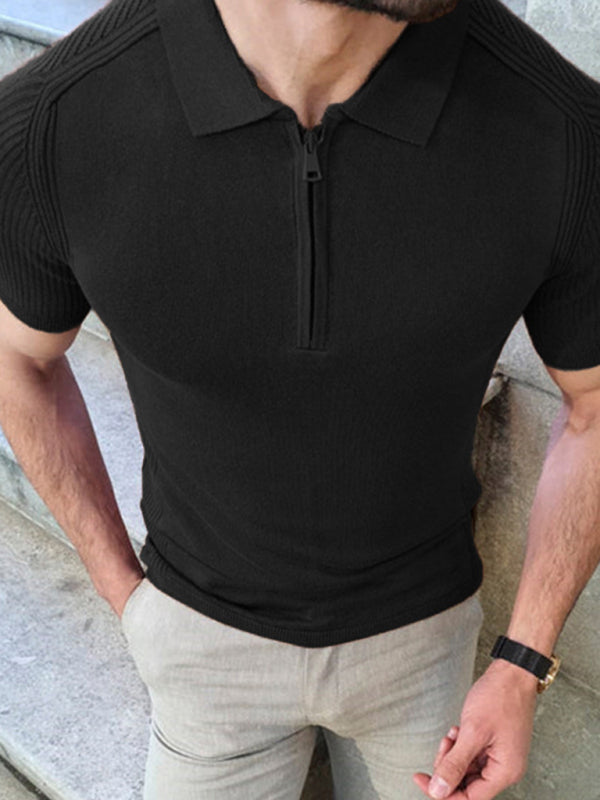 Men's new knitted sweater slim fit polo collar short-sleeved top