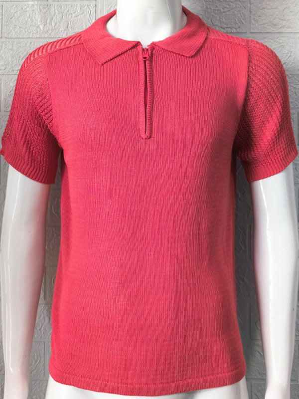 Men's new knitted sweater slim fit polo collar short-sleeved top