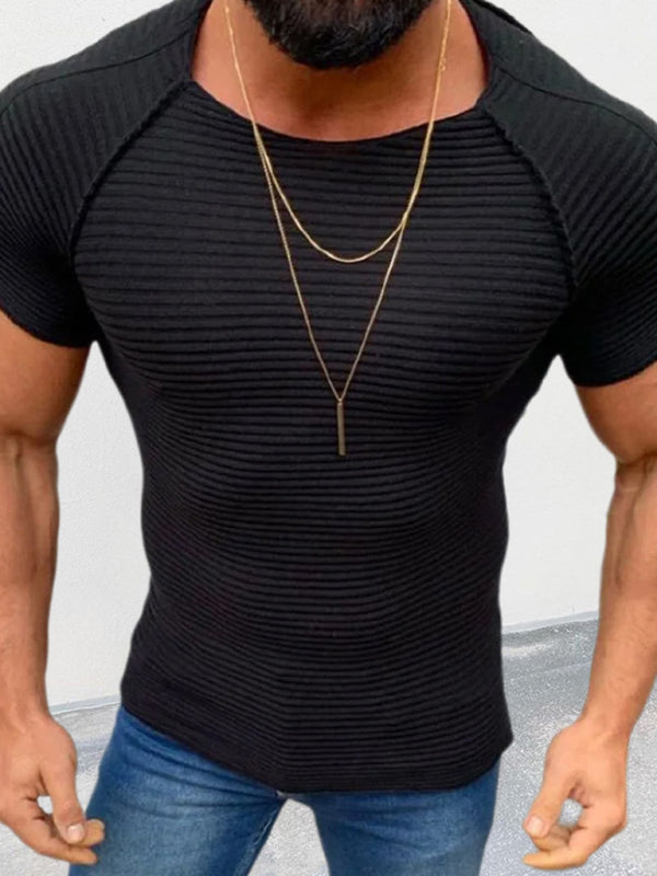 Men's new solid color slim round neck short-sleeved knitted top