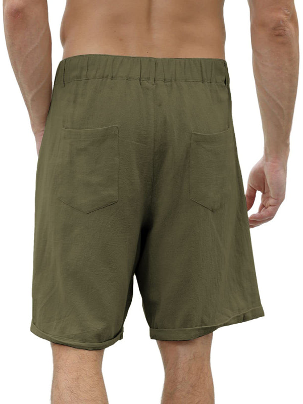 Men's new casual beach shorts with buttons and elastic waist