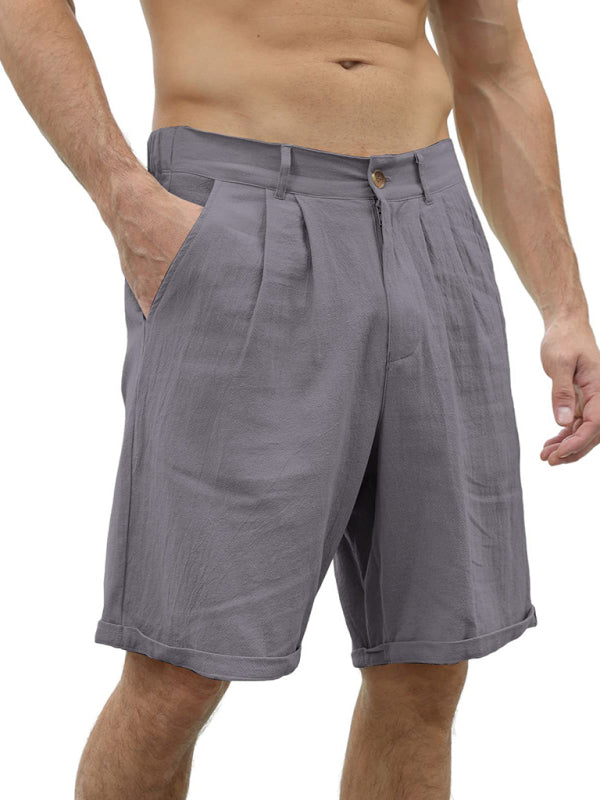 Men's new casual beach shorts with buttons and elastic waist