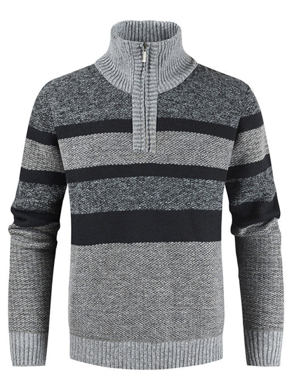 Men's pullover stand collar knitted casual colorblock long-sleeved sweater