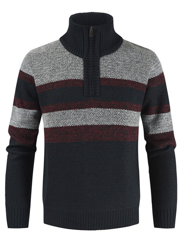 Men's pullover stand collar knitted casual colorblock long-sleeved sweater