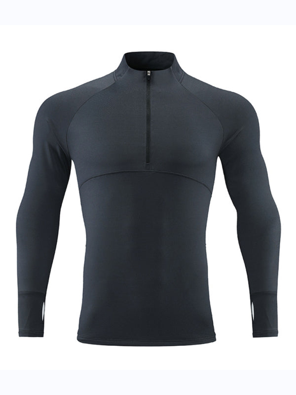 Men's long-sleeved quick-drying stand-up collar sports fitness top