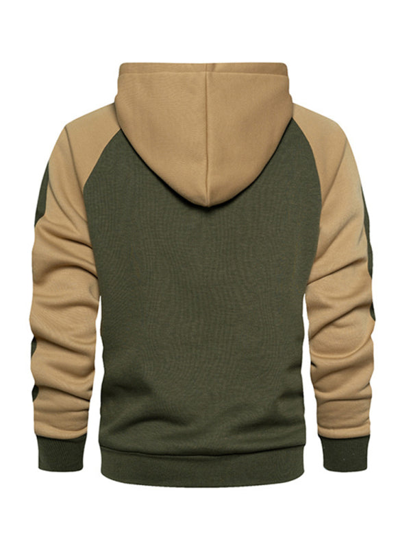 Men's casual contrasting color zipper cardigan hooded sweatshirt