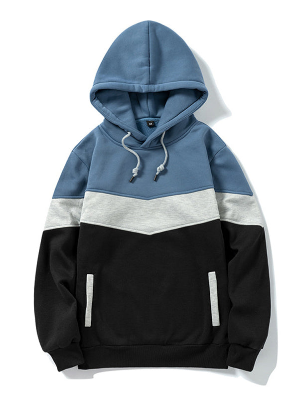 Men's casual color block and contrast fashion hooded sweatshirt