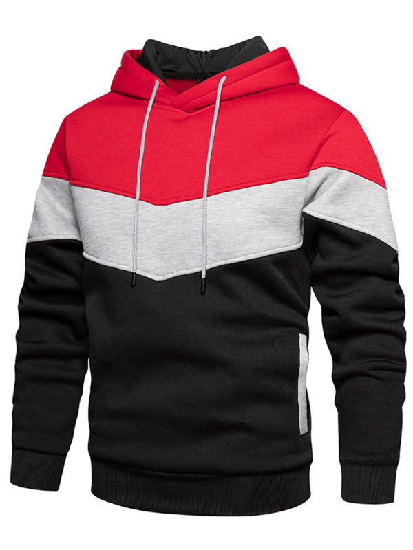 Men's casual color block and contrast fashion hooded sweatshirt
