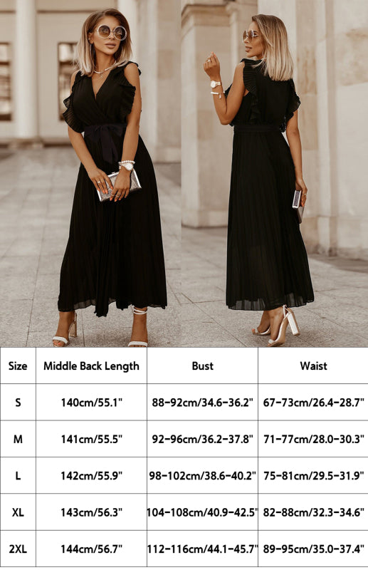 Slim Fit Sexy Lotus Leaf Sleeve Chiffon Pleated Skirt Solid Color Dress