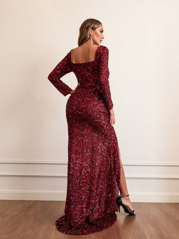 Woman'S New Long Sleeve Sequin Maxi Dress Dress