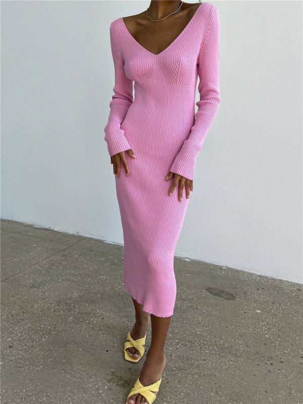 Slim long-sleeved knitted women's bottoming fashion all-match dress