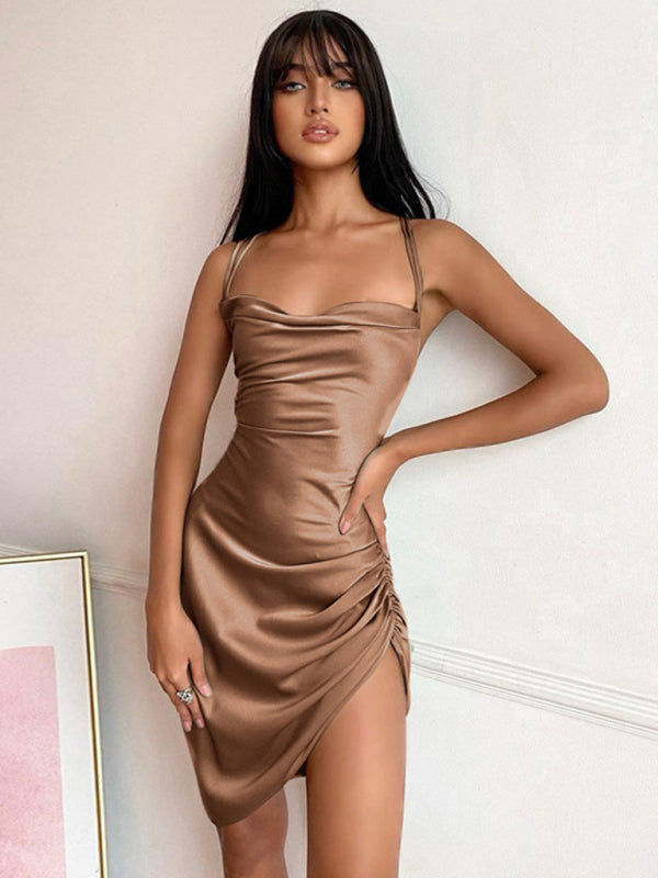 Sexy Tube Top Back Hollow High Waist Strap Temperament Sling Slit Dress