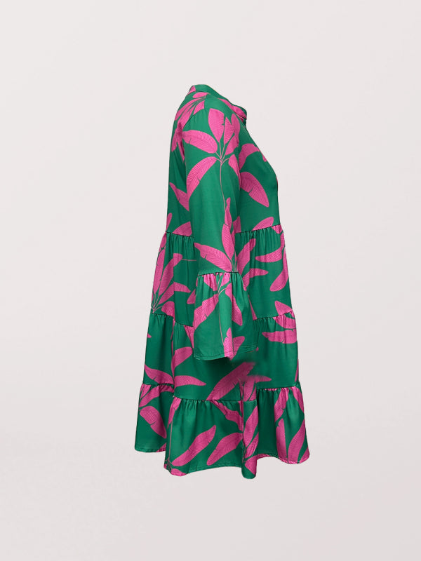 Women's floral print bell sleeve dress