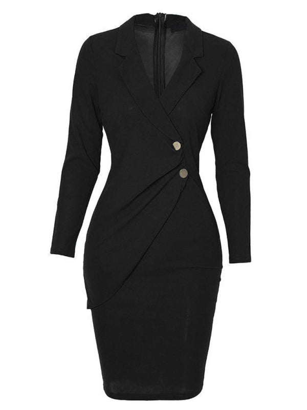 New Ladies Elegant Slim Suit Collar Dress
