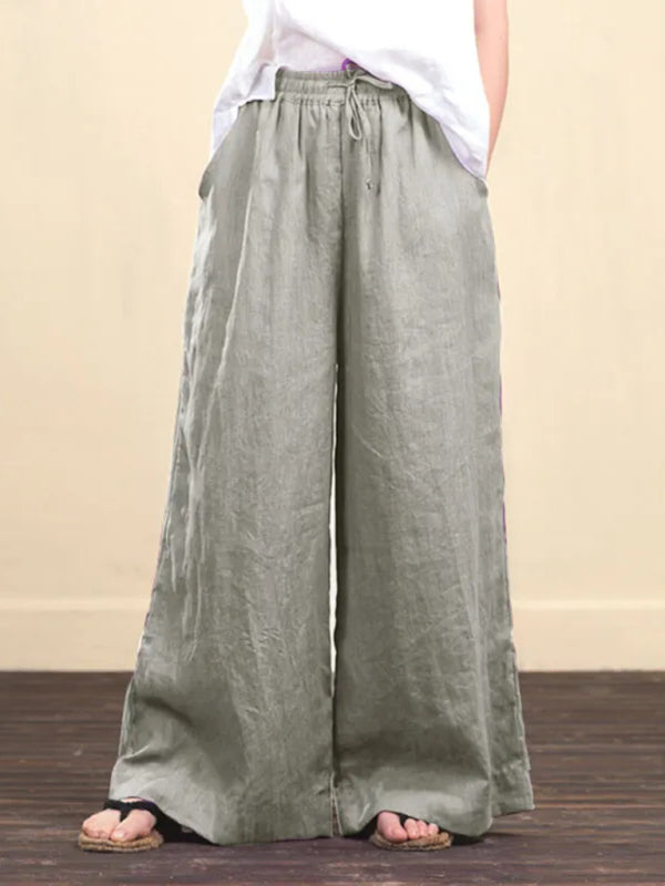 Women's solid color  linen loose wide-leg pants