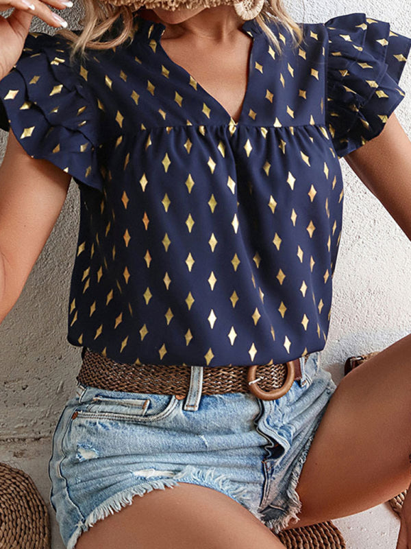 Summer new women's ruffled French retro shirt