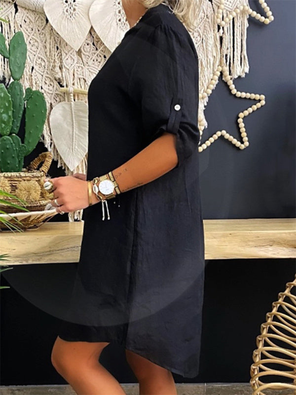 New daily casual cotton short-sleeved shirt dress