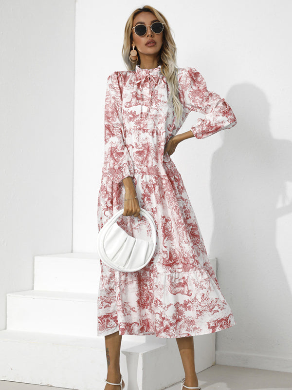 Round Neck Print Loose Cropped Sleeve Dress