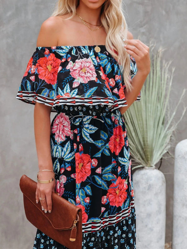 Women's Embroidered Floral Off-the-shoulder Maxi Dress