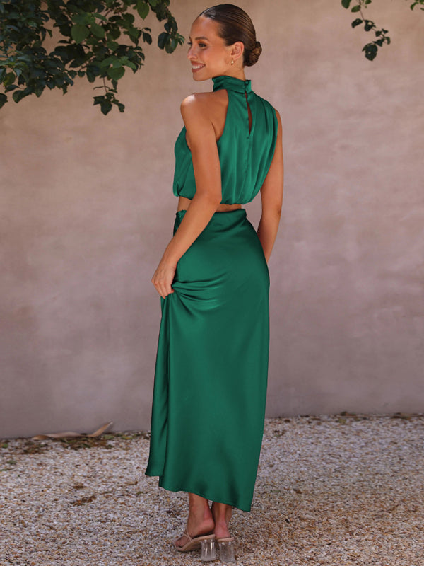 Women's sexy bib top drape skirt elegant two-piece set
