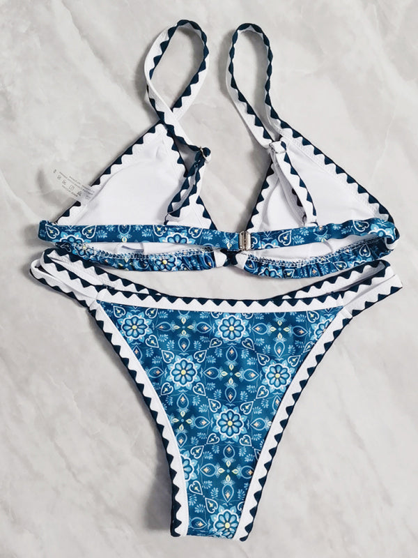 New bikini split swimsuit digital printing crochet split swimsuit