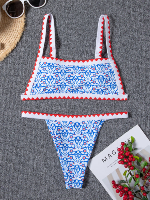 New bikini split swimsuit digital printing crochet split swimsuit