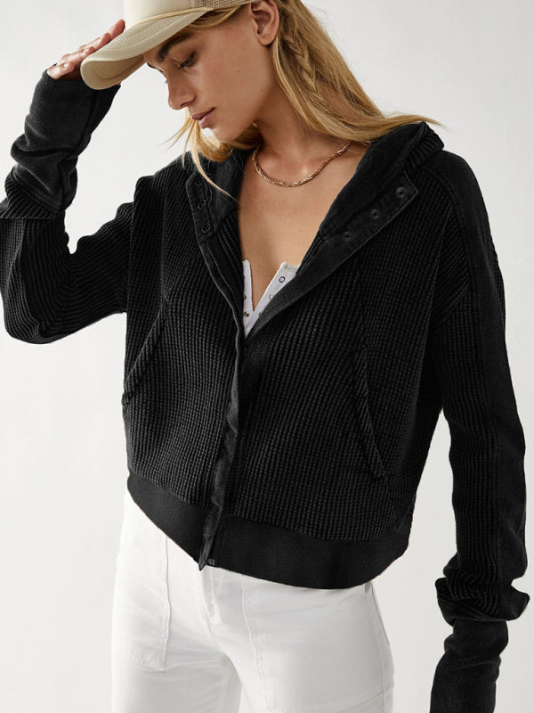 Sweatshirt Zipper Button Long Sleeve Loose Casual Pullover Hoodie