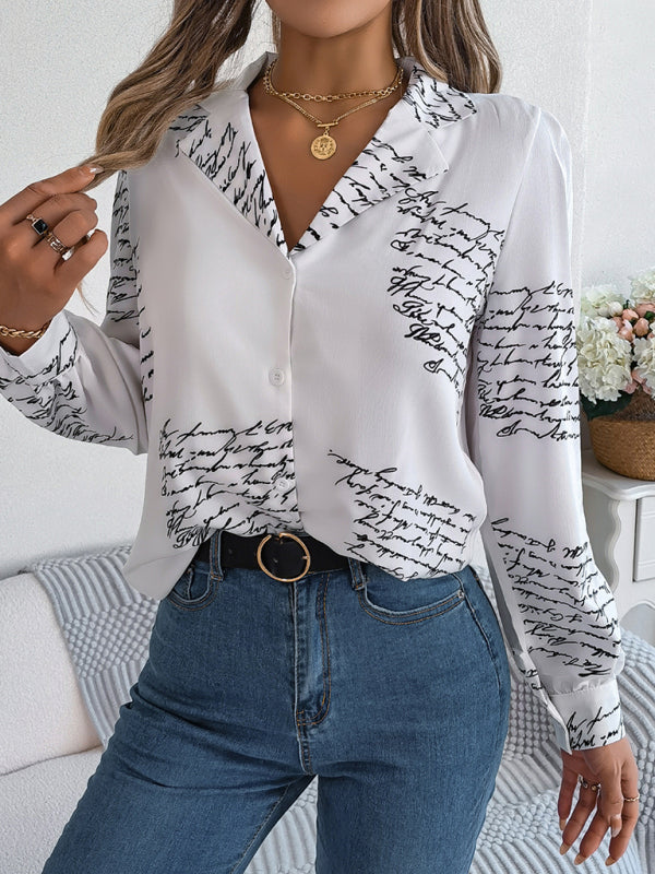New women's casual all-match letter suit collar long-sleeved shirt