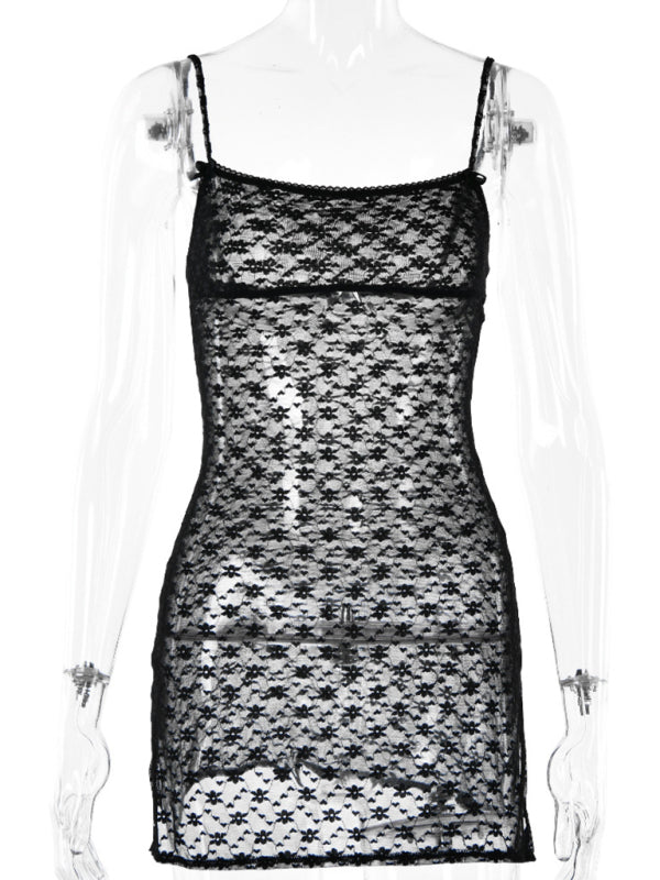 New see-through slit a-line skirt sexy hot girl suspender sleeveless dress