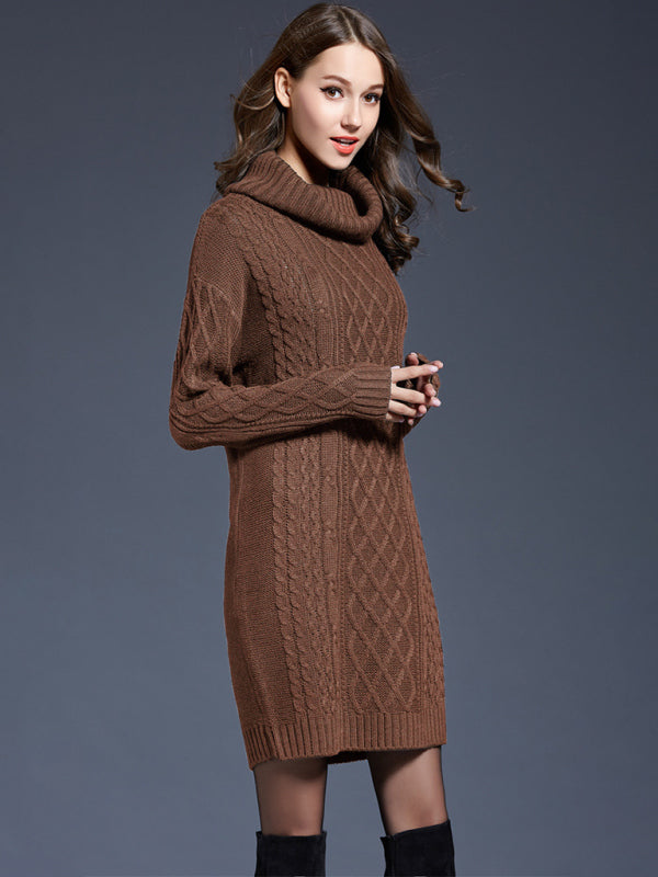 Women's turtleneck long sleeve loose sweater dress