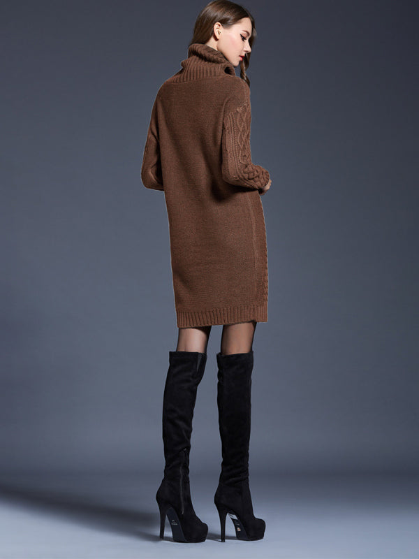 Women's turtleneck long sleeve loose sweater dress