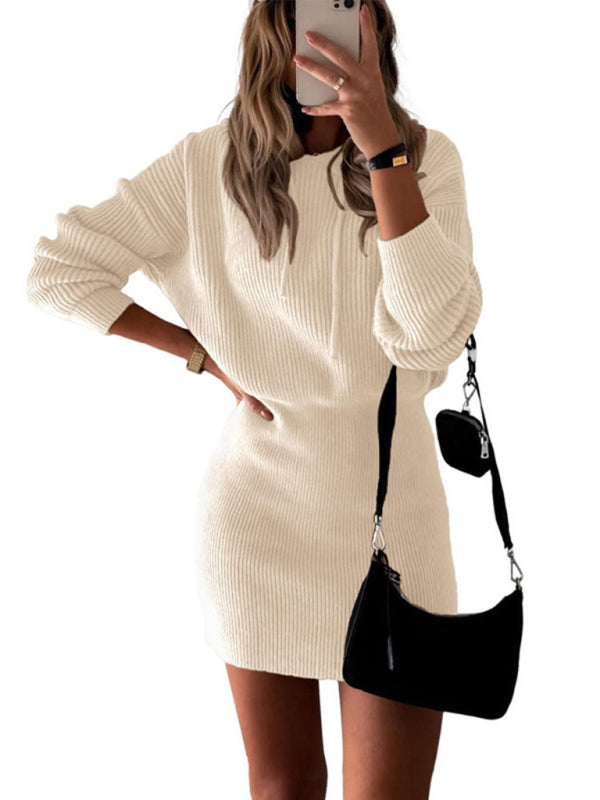 Women's hooded pullover waist knitted hip-hugging dress