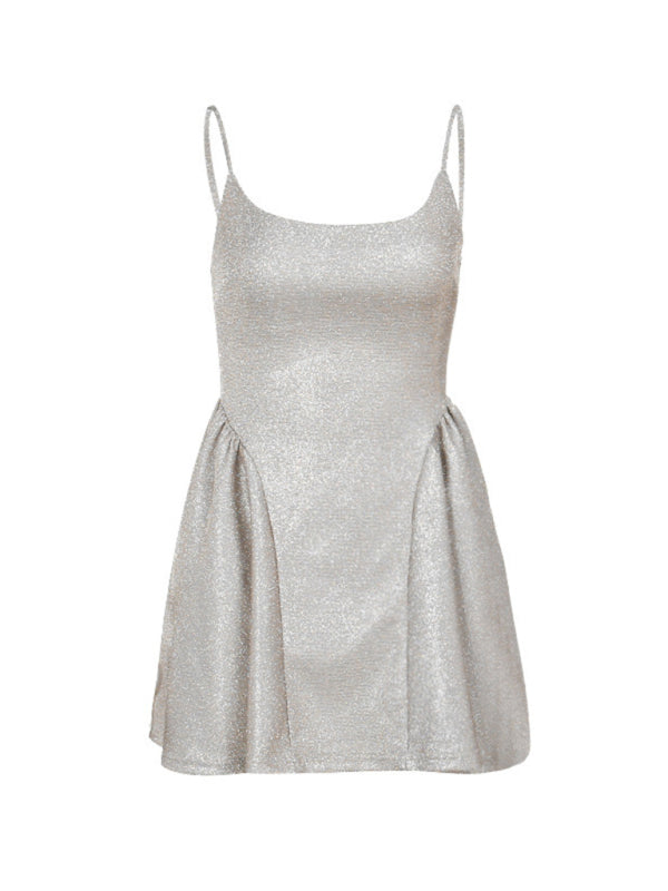 New style fashion style slim fit fine glitter suspender A-line glitter dress