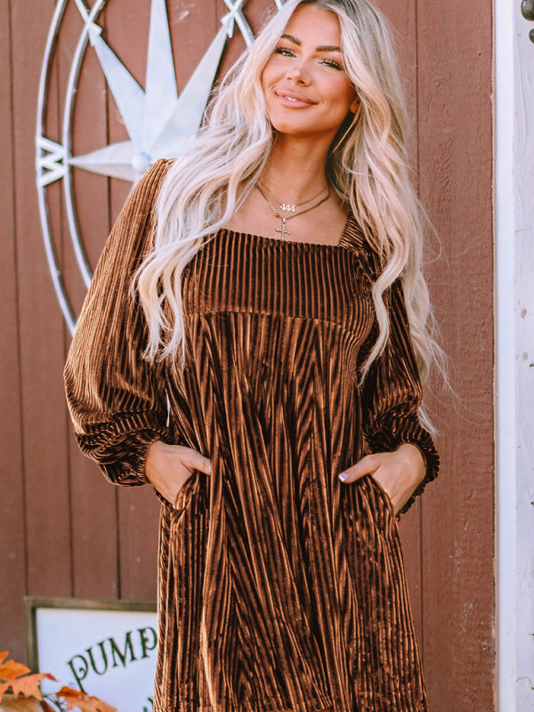 Women's velvet elegant loose long sleeve dress