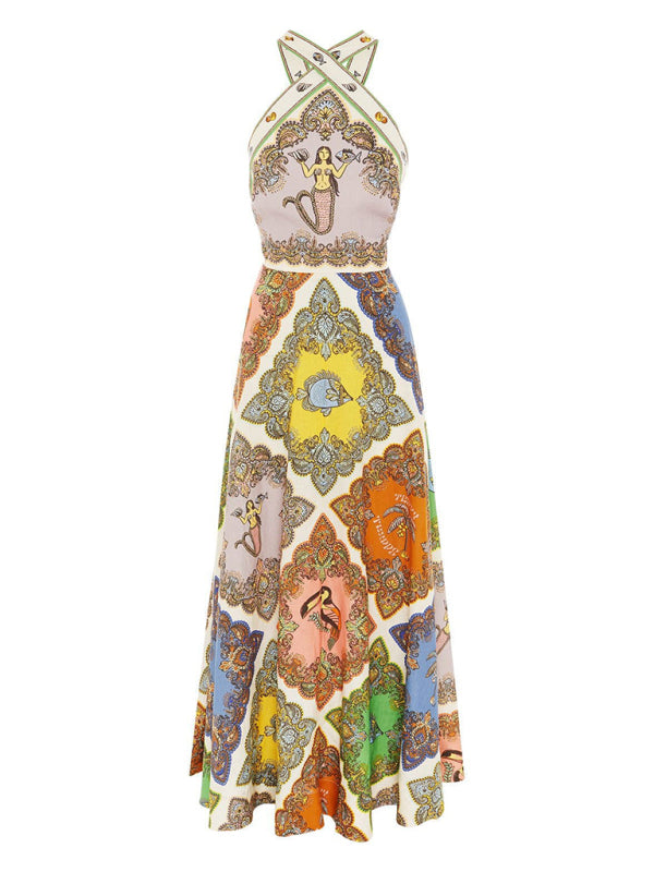 New style halterneck fresh and sweet fashionable printed pattern dress