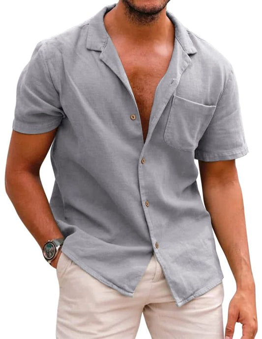 Men's Woven Linen Loose Lapel Shirt